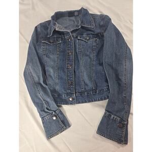 SO Juniors Medium Blue Denim Jean Jacket Button Front Stretch Fitted